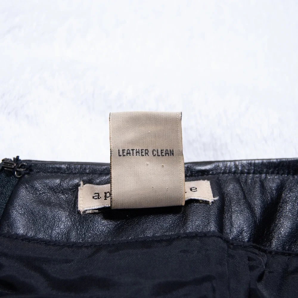 Apostrophe Black Genuine Leather Pencil Skirt‎ Size 12 Knee Length
